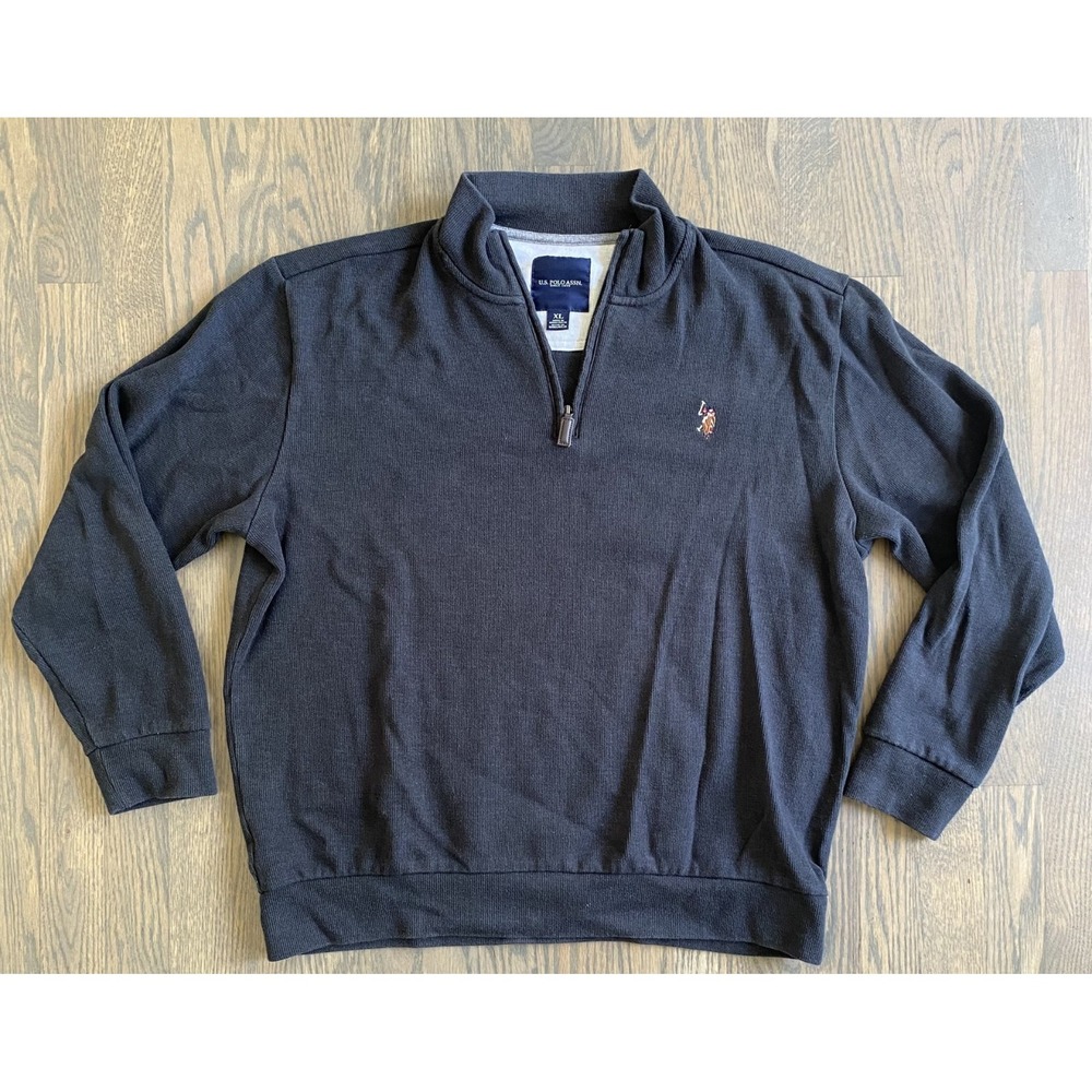US Polo Assn. Knit Sweater Mock Neck 1/4 Zip Men Size XL Charcoal Pullover